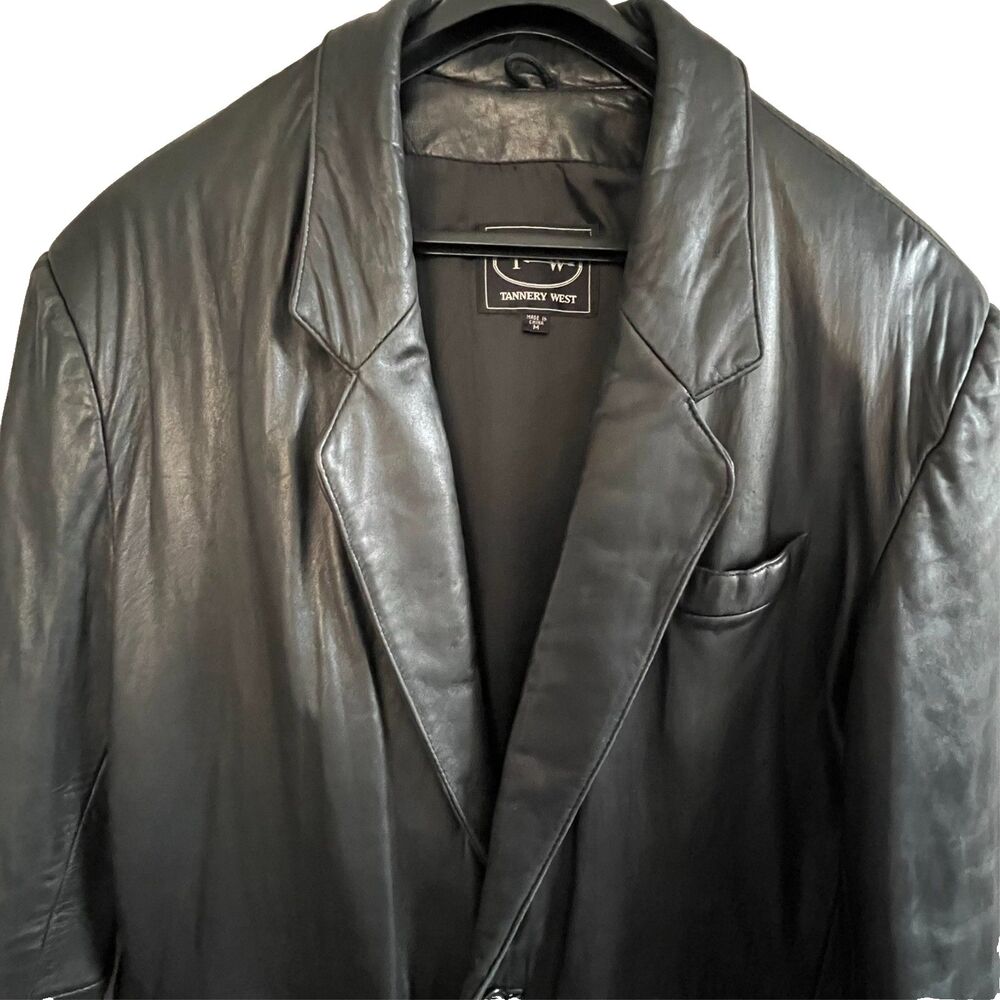 Tannery West Vintage Leather Blazer Mens 44L Black Soft Lambskin Grunge